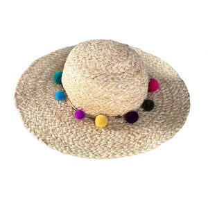 Pool to Party by Subtle Luxury 100% Raffia Straw Hat w Pom Pom Detail One Size